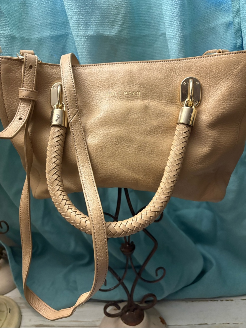 Cole Hann Benson Large Tan Leather Slouchy Sholder Hobo Bag Like New
